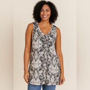 Cynthia Rowley Pink and Black Abstract Linen Tank,  L